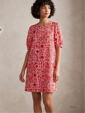 Ann Taylor Printed Red Puff-Sleeve Mini Dress